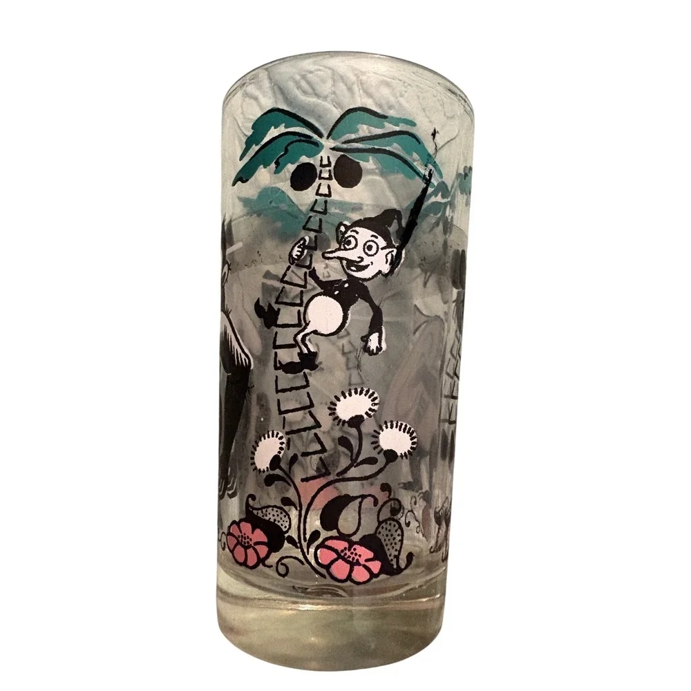 Vintage Jungle Animal Juice Glass Monkey Bear Palm Tree Tumbler Mid Century